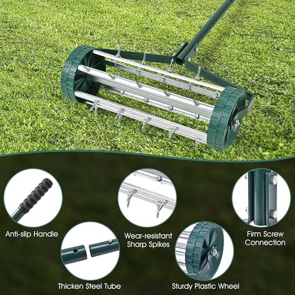 S AFSTAR 17-Inch Rolling Lawn Aerator, Spike Lawn Aerator Roller with 50-Inch Anti-Slip Handle & Tine Spikes, Garden Grass Lawn Soil Aeration Tool, Lawn Aerator Machine for Garden Patio Yard