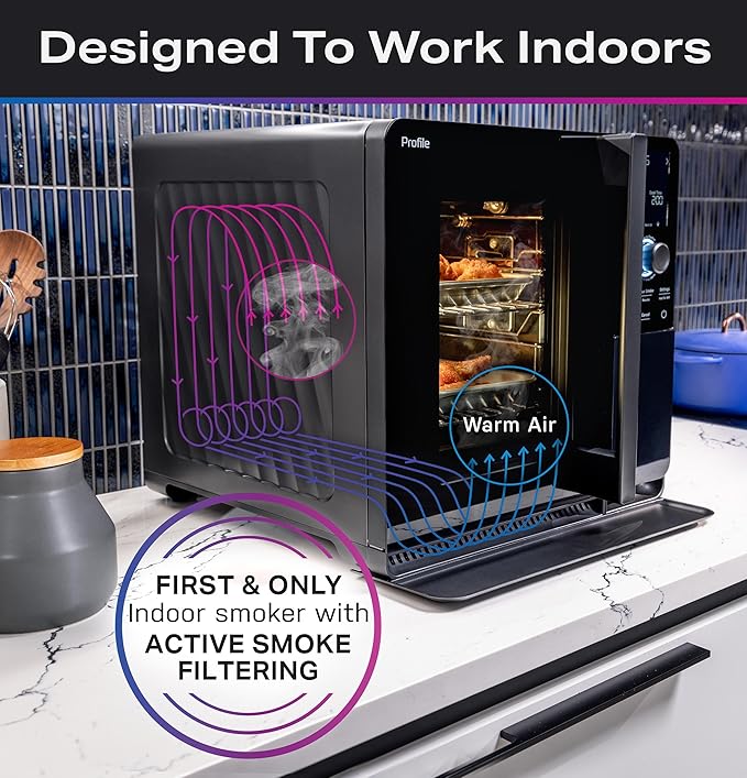 GE Profile™ Smart Indoor Pellet Smoker + Accessories Bundle, Includes Four 1lb Bag of Pellets, Pellet Strainer, 20-pack of Drip Pan Liners, and Prep Tray