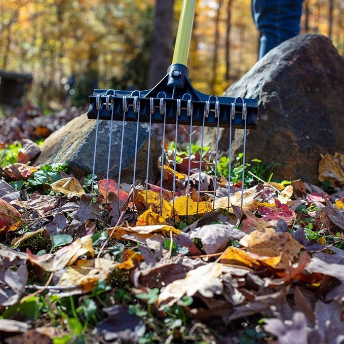 THE GROUNDSKEEPER II Shrub Rake 55-inch Lightweight Fiberglass Handle, 9-inch Head, Durable Steel Tines for Gardening, De-Thatching or Professional Landscaping