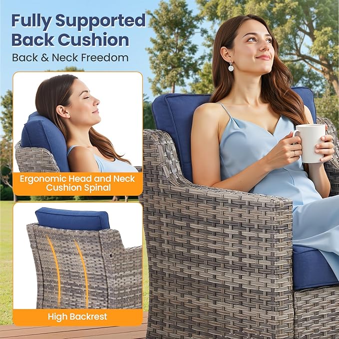 3 Pieces Outdoor Rocking Swivel Chairs with Side Table, Outdoor Furniture Swivel Chair with Comfy Cushions, Conversation Sets for Patio Deck Backyard Poolside