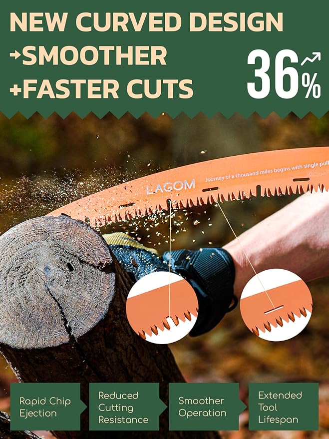 LAGOM Folding Camp Saw for Cutting Branches, 11.4" Curved Blade | SK5 Steel, Ergonomic Handle, One-Hand Use, Secure Lock | Foldable Pruning Tool for Camping, Gardening, Survival, Kayaking, Outdoors