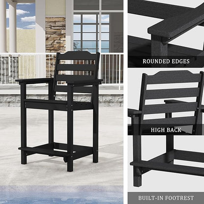 OTSUN 24 Inch HDPE Counter Height Outdoor Chair, All Weather Resistant Adirondack Bar Stools for Balcony, Porch Kitchen(1 PC, Black)