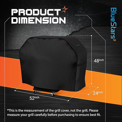 BlueStars 52 inch Grill Cover – Heavy‑Duty Waterproof 600D BBQ Cover for Outdoor Gas Grills, Compatible with Genesis, Weber, Char‑Broil & Nexgrill Models, UV & Rip‑Resistant, Black