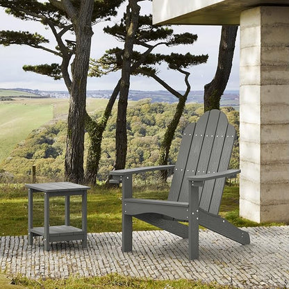 LUE BONA HDPS Adirondack Chairs Set of 4, Fire Pit Outdoor Chair Weather Resistant with Cup Holder, Modern Plastic Chair Plastic for Patio, Deck, Proch, 350LBS, Dark Gray