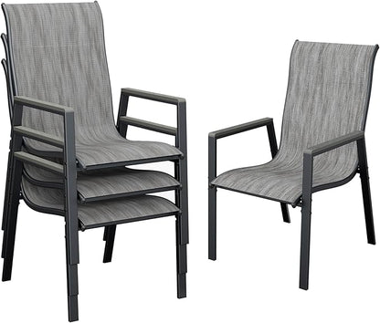 UDPATIO Patio Chairs Set of 4, Stackable Outdoor Dining Chairs with All Weather Breathable Textilene, High Back Metal Frame for Lawn Garden Backyard Deck, Brown