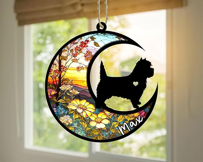 Personalized Dog Memorial, Custom Name Cairn Terrier Dog Christmas Ornament with Name, Custom Breeds, Pet Loss Light Catcher, Gifts for Lovers Loss of Pet Sympathy on Mothers Day Christmas