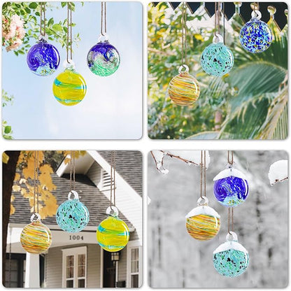 VCUTEKA Hanging Garden Gazing Ball, Hand-Blown Glass Witch Ball for Outdoor Garden Décor, 6pcs 3" Colorful Swirl