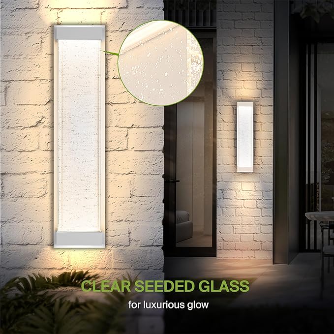 ASD LED 24 Inch Bubble Glass Wall Light Fixture | 22W 530LM 3000-5000K 100-277V | 3CCT, Waterproof, Dimmable, Up-Down Glow, ETL Listed | Exterior Flush Mount Sconce, Outdoor Lighting | White