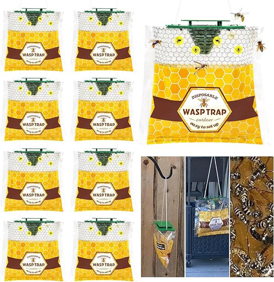 8 Pack Disposable Wasp Traps Outdoor Hanging Carpenter Bee Traps for Outside Yellow Jacket Trap Hornet Trap Wasp Killer Bugs Flies Garden