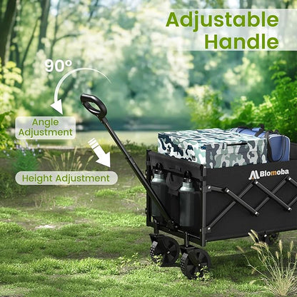 Collapsible Wagon with Wheels, 220 lbs Wagons Carts Foldable Wagon Cart with Flexible Handle, Lightweight Portable Folding Utility Grocery Shopping Cart for Grocery Sports Garden Camping