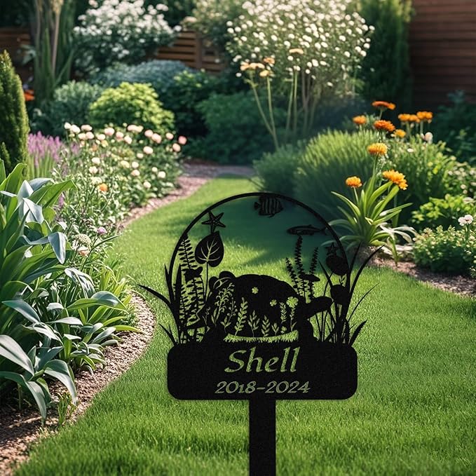 Custom Floral Turtle Memorial Stake,Personalized Metal Turtle Grave Marker,Outdoor Tortoise Sign Garden Yard Decor,Gift for Turtle Lover Turtle-2 12inch