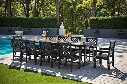12 Piece HDPE Outdoor Dining Set for 10, Patio HDPE Furniture Set with 2 Table and Umbrella Hole, Outdoor Table and Chairs for Garden, Poolside, Backyard, Deck