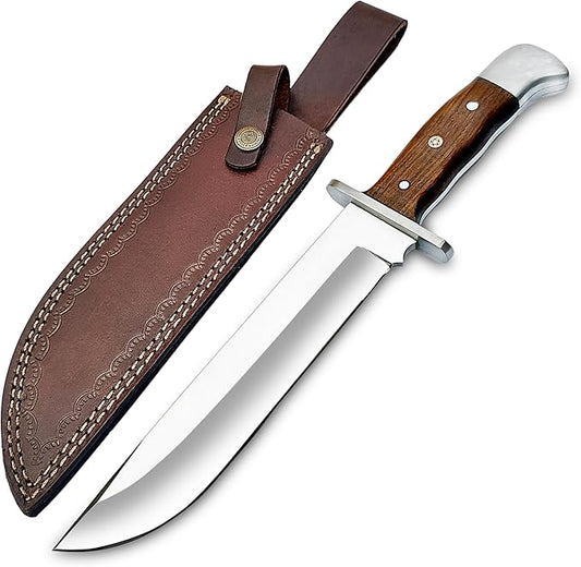 D2 Handmade 13 Inches Bowie Knife Full Tang Fixed Blade Knife with Sheath Hunting Knife with Along Wood Handle Ideal for Camping, Hiking, Survival And Bushcraft