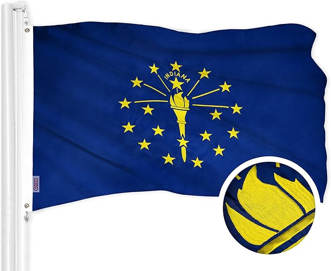 G128 Indiana State Flag | 3x5 Ft | ToughWeave Series Embroidered 300D Polyester | Embroidered Design, Indoor/Outdoor, Brass Grommets