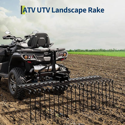 60 in Durable Pine Straw Rake, Steel Spring Landscape Rake Fits 2 in Receiver for Lawn Tractors or ATV/UTV, Black