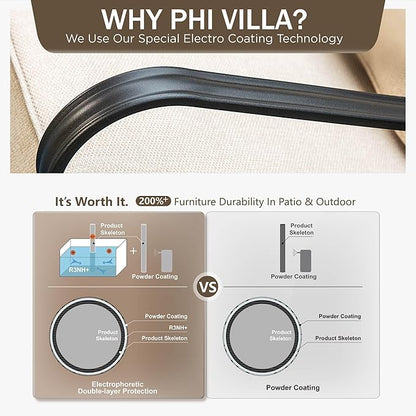 PHI VILLA Extra Large Outdoor Modern Patio Furniture Set, Upgraded Wicker&Metal Patio Furniture Conversation Set with Waterproof Thick Cushions for Porch, Poolside, Deck, and Yard(7 Pieces,Beige)