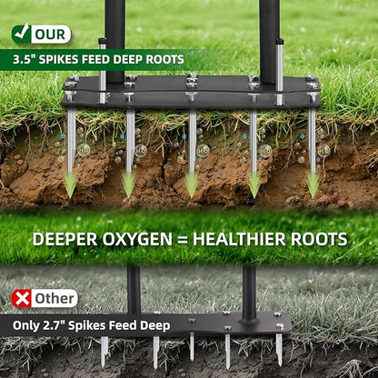 [Bolt-On Base] Lawn Aerator - Kick to Unclog Jammed Springs in 3 Secs! No Welding to Ever Break, 12.2"x6" Wide Plate Saves 20% Time, for Compacted Clay Soil (Pre-Assembled)