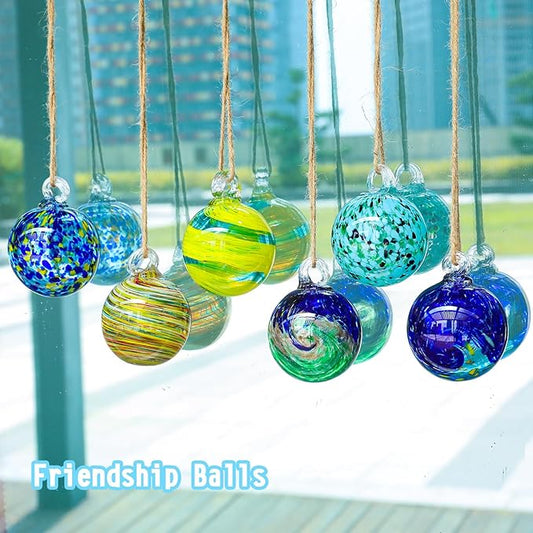 VCUTEKA Hanging Garden Gazing Ball, Hand-Blown Glass Witch Ball for Outdoor Garden Décor, 6pcs 3" Colorful Swirl