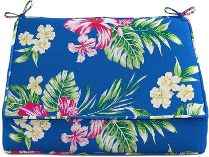 BrylaneHome Extra-Thick Seat Cushion - 23”L x 22”W x 5.5”H - Patio & Outdoor - Water, Stain & Fade Resistant - Cobalt Tropicana