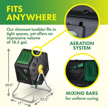 Miracle-Gro Compost Tumbler Single Chamber – Easy-Turn Composter Tumbler Outdoor for Fast Composting – Heavy-Duty Composting Bin with 1 Sliding Door (18.5 Gallon / 70 Liter)
