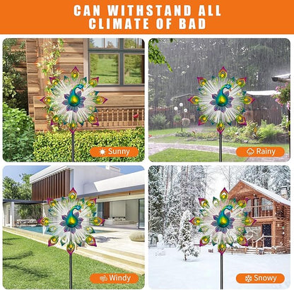 45" Peacock Garden Wind Spinners - Solar Metal Clearance Windmill Kinetic Wind Spinner Outdoor Decor, Wind Sculpture Yard Art for Patio & Lawn