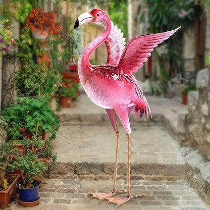 Natelf Garden Flamingo Statues and Sculptures, Outdoor Metal Bird Yard Art, Pink Flamingos Lawn Ornament for Patio Backyard Porch Decorations