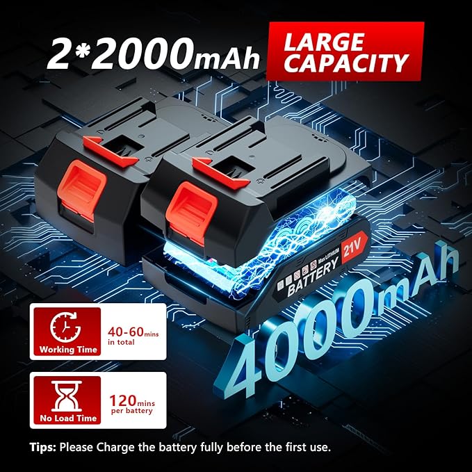 Electric Weed Wacker Cordless with Wheels,21V 2×2000mAh Weed Eater Battery Powered, 6-inch Cordless String Trimmer with 3 Types of Blades, Electric Grass Trimmer,Lawn Edger, Mower for Yard,Garden