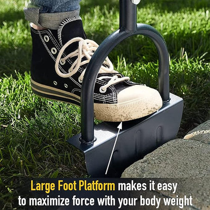 Half Moon Edger Lawn Tool, Manual Step Edger Saw Tooth Garden Hand Edging Shovel with Steel Long Handle for Yard Landscaping Borders Sidewalk Driveways Cable Burying Maintenance Flower Beds Grass