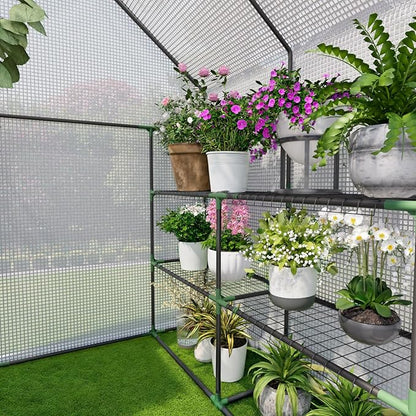 Greenhouse for Outdoors, Small Greenhouse, Walk-in Greenhouses with 3 Tiers 8 Shelves, PE Cover, Heavy Duty Plant Greenhouses for Garden and Backyard