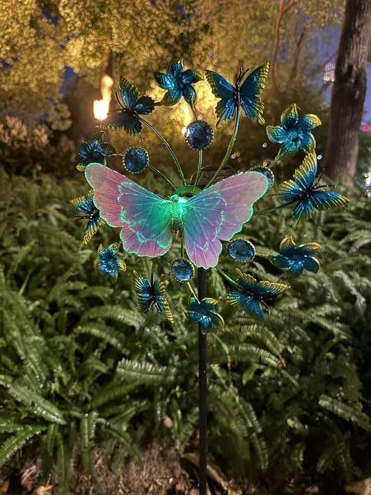 46" Butterfly Solar Outdoor Windmill Wind Spinners for Yard and Garden, Sapphire Kinetic Wind Spinner Outdoor Decor, Wind Sculpture Yard Art for Patio, Lawn & Garden