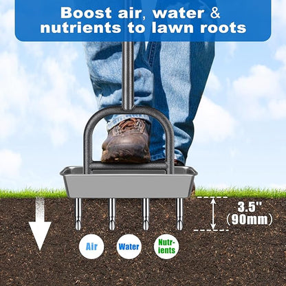 Lawn Coring Aerator Tool, Stainless Steel 4-Core Manual Plug Aerator for Yard & Lawn Aeration, Durable Aeration Tool with Soft Rubber Grip for Compacted Soil & Grass Care
