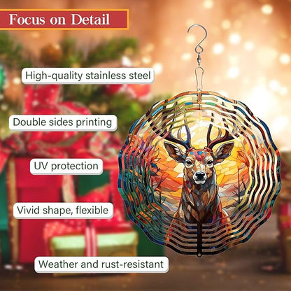 Deer Head Wind Spinner 3D Frosted Deer Wind Spinners Hanging for Yard and Garden Wind Sculptures,Cute Deer Head Wind Spinners Made of Tough Steel Plate