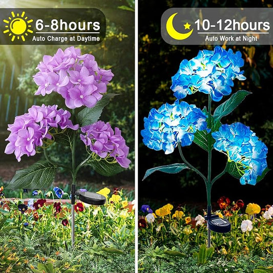 Aolyty Solar Garden Lights Outdoor, Solar Hydrangea Lights IP65 Waterproof LED Flowers Stake Lights 2 Pack for Garden Pathway Patio Backyard Landscape Decorative (Pink)