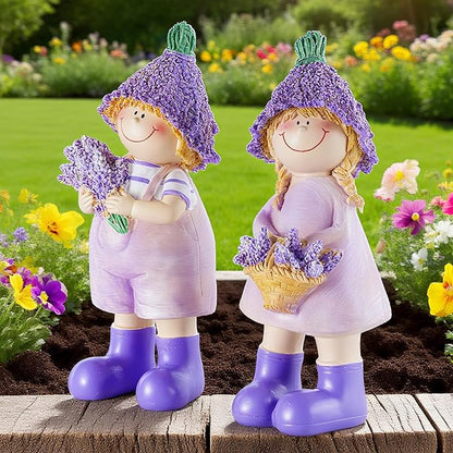 Lavender Series Resin Garden Statues - Couple Boy & Girl Decor, Ideal for Outdoor Patio, Lawn, Garden & Indoor Valentine's Day Home Decor, Ideal Gift for Mom, Dad & Friends