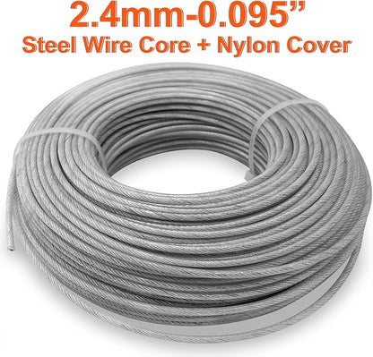 Grass Trimmer Line Nylon Steel 0.095'' 164ft/50m Round String Trimmer Spool Replacement, Steel Metal Core and Nylon Coating for Tough Weeds in Gardens and Lawns