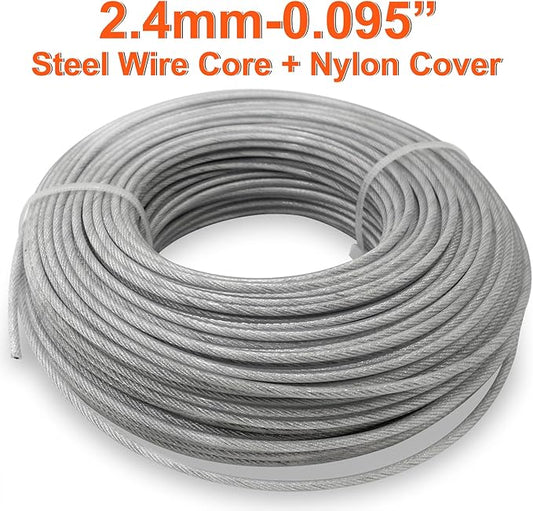 Grass Trimmer Line Nylon Steel 0.095'' 164ft/50m Round String Trimmer Spool Replacement, Steel Metal Core and Nylon Coating for Tough Weeds in Gardens and Lawns