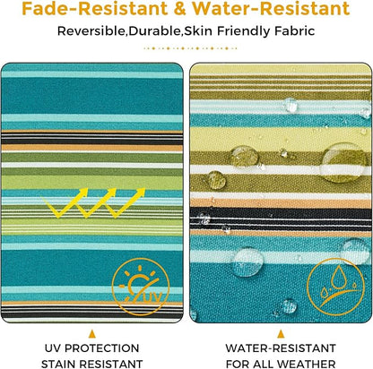 Outdoor Lumbar Pillows Water Resistant 12x20 inch,Decorative Throw Pillow Set of 2 with Insert,Hidden Zipper Headrests for Patio Furniture Sofa Couch Chair(Green Stripe)