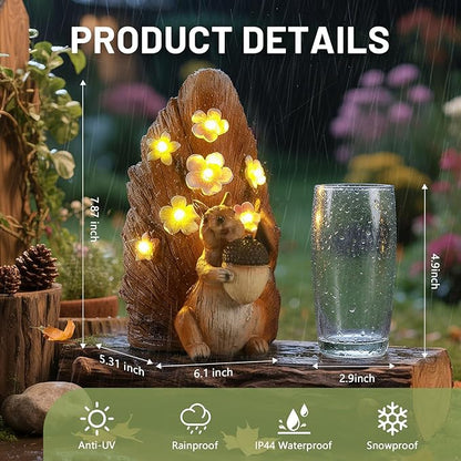 Solar Squirrel with Acorn Statue Light,Weatherproof Resin Animal Figurine Light Garden Decor Auto On/Off - Woodland for Patio & Yard
