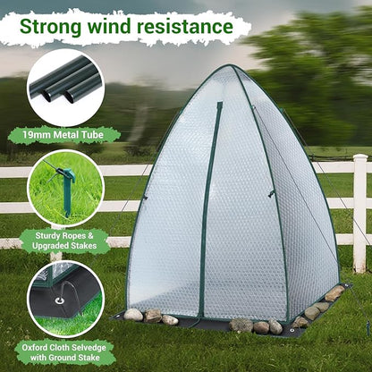 Green House for Outside Heavy Duty, Ohuhu Portable Walk-in Winter Greenhouse with Thick PE Bubble Cover - Small Greenhouses Outdoor for Plants Winter Protection