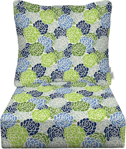 RSH DECOR Deep Seating Cushion with Pillow Back | 23” x 25” Seat | Water and Fade-Resistant Spun Fabric | Outdoor Chair Cushion Set for Patio Furniture | Livi Courtyard Floral