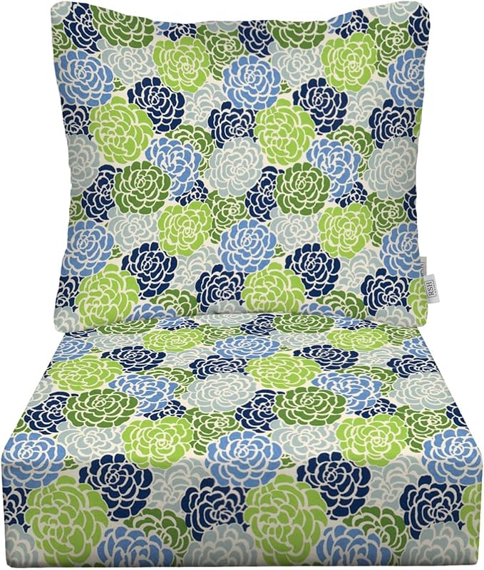 RSH DECOR Deep Seating Cushion with Pillow Back | 24” x 23” Seat | Water and Fade-Resistant Spun Fabric | Outdoor Chair Cushion Set for Patio Furniture | Livi Courtyard Floral