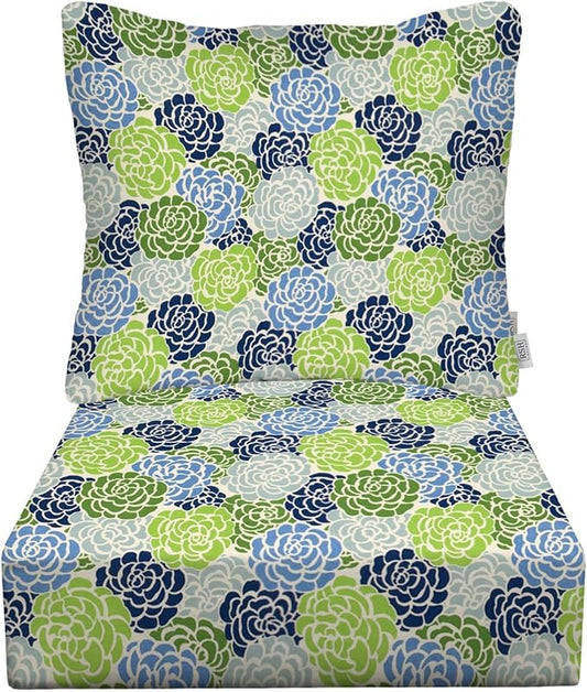 RSH DECOR Deep Seating Cushion with Pillow Back | 24” x 23” Seat | Water and Fade-Resistant Spun Fabric | Outdoor Chair Cushion Set for Patio Furniture | Livi Courtyard Floral