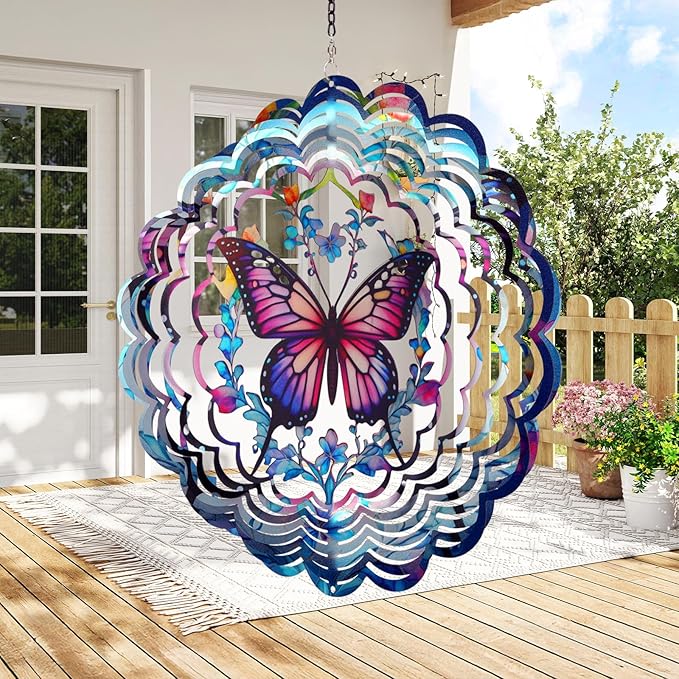 Butterfly Wind Spinner Outdoor - Birthday Gifts for Women, Men, Mom, Father, Garden Decor Gifts, Hanging Wind Sculptures 12 inch 3D Wind Spinners for Outdoor Decor for Outside, Yard, Patio Deals