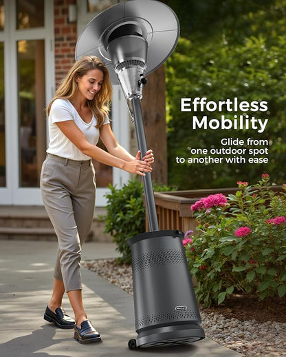 50,000 BTU Patio Heater for Outdoor Use With Adjustable Heat Focusing Top, Portable Propane Patio Heater with Wheels, Stainless Steel Burner for Porch Deck Garden (Grey)