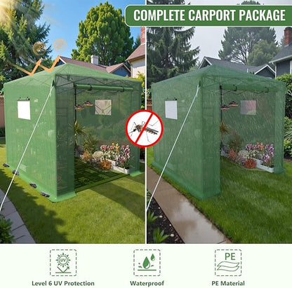 8X6 FT Pop Up Greenhouse,Greenhouse for Outdoors, Portable Walk-in Greenhouses with Roll-Up Zipper Door, PE Cover Greenhouses for Garden and Backyard, Easy Setup
