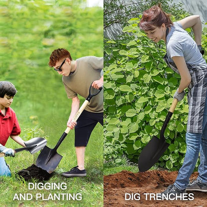 41 Inch Round Point Shovel for Digging,Heavy Duty Garden Shovel with D-Handle,Wooden Handle,Ideal for Gardening,Landscaping,Beach,and Snow Removal