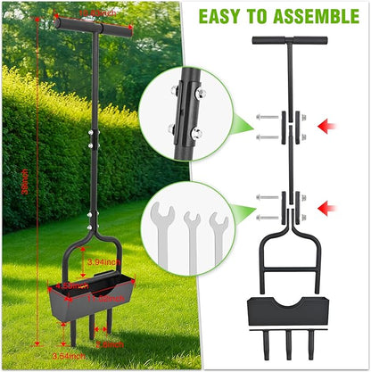 Yesker Lawn Aerator Coring Tool with Soil Core Tray, 39 inches Manual Garden Plug Aerator for Grass Aeration, Yard Aerator & Cleaning Tool for Compacted Soil, Lawn Care