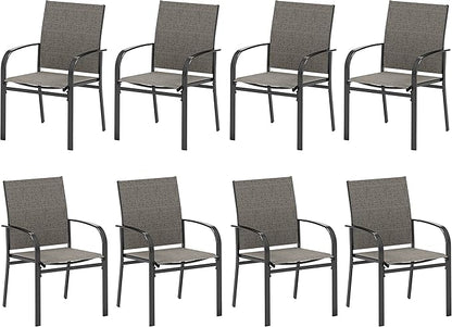 HERA'S HOUSE Patio Dining Chairs Set of 8, 36" Textilene Fabric Outdoor Chair with Wrought Iron Metal Frame Support 350lbs for Lawn Garden Backyard Kitchen, Brown