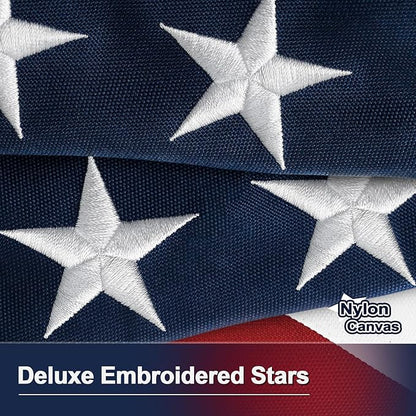 Nylon Canvas American Flag 4x6 FT Luxury TearProof Series for Outside, Sturdy USA Flag 4x6 FT Longest Lasting, Fade High Wind Heavy Duty US Flag with Embroidered Stars, Brass Grommets