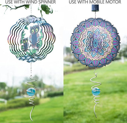 Gazing Ball Spiral Tail Wind Spinner Stabilizer, Garden Decorations Stainless Steel Metal with Hook & Wathet Crystal Glass Orb Outdoor Hanging Decor Kinetic Yard 3D Swivel Art Sun Catchers